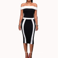 2019 Summer Elegant Black White Stripe Career Dresses Ladies Office Wear